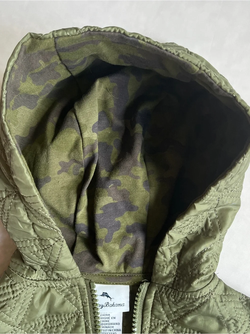 Tommy Bahama Baby Boy Olive Green Quilted Zip Up Hoodie Jacket 12M